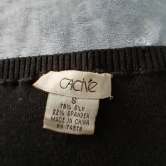 Black Cache Silk Knit with Leather Detail - Picture 3 of 7